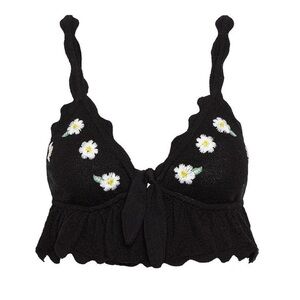For Love & Lemons Black Floral Embroidered Crop Top